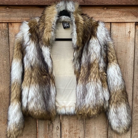 One Way Brown Tan Black Faux Fur Y2K Vintage Inspired Zip Front Jacket NWOT 6 - Picture 8 of 16